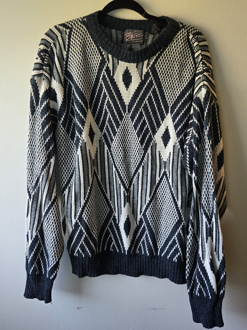 Vintage Anchor Blue Navy & White Geometric Crewneck Sweater